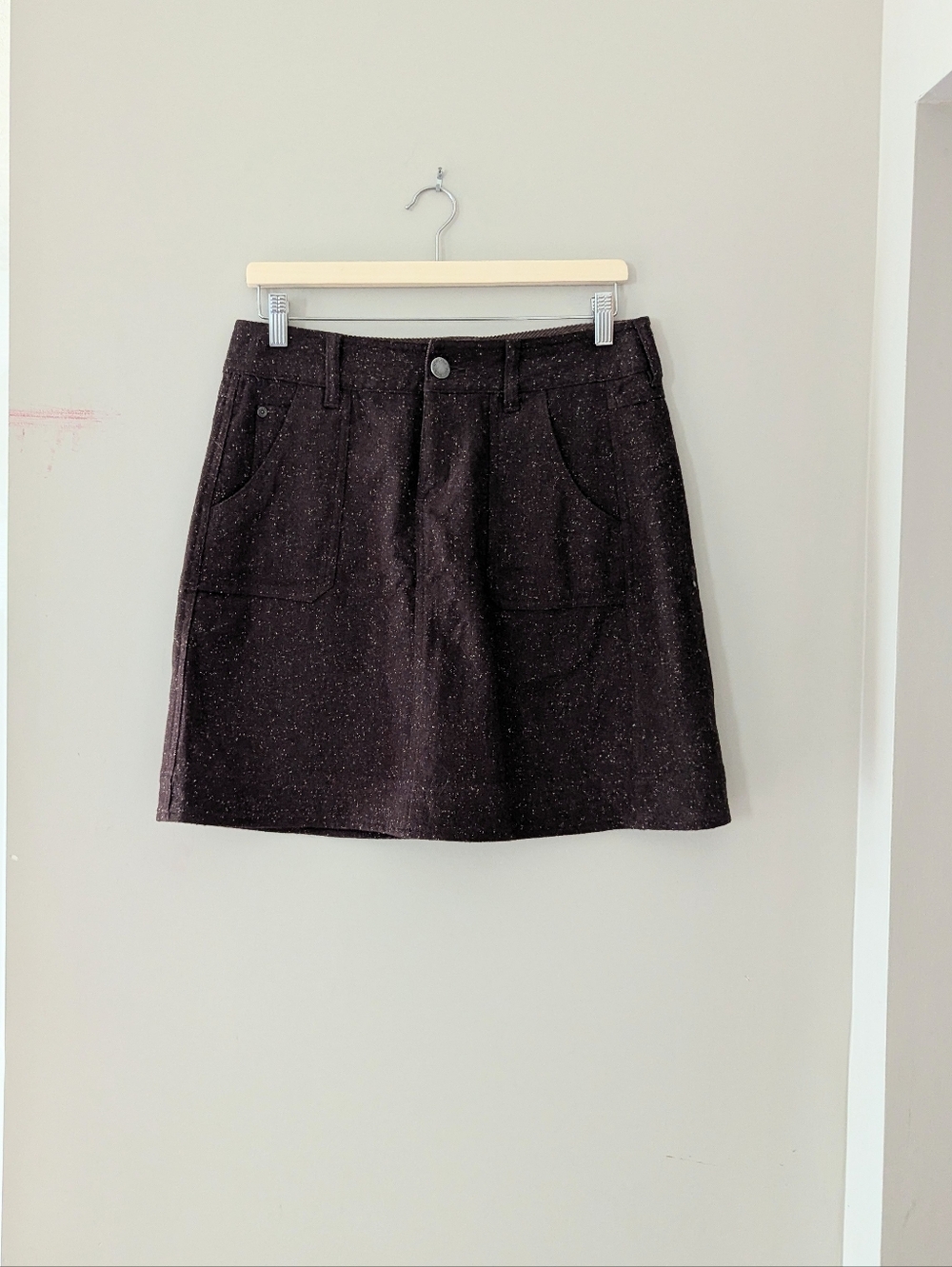 Woolrich Brown Mini Wool Silk Blend Speckled Skirt Size 6